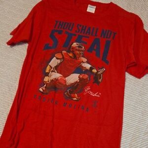 Thou Shall Not Steal Yadier Molina Catcher Red T-Shirt Stl Cardinals Size Small